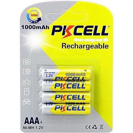 PKCELL PK Cell NIMHAAA1000-4B 1.2V Rechargeable AAA Battery with 1000 mAh; Pack of 4 NIMHAAA1000-4B